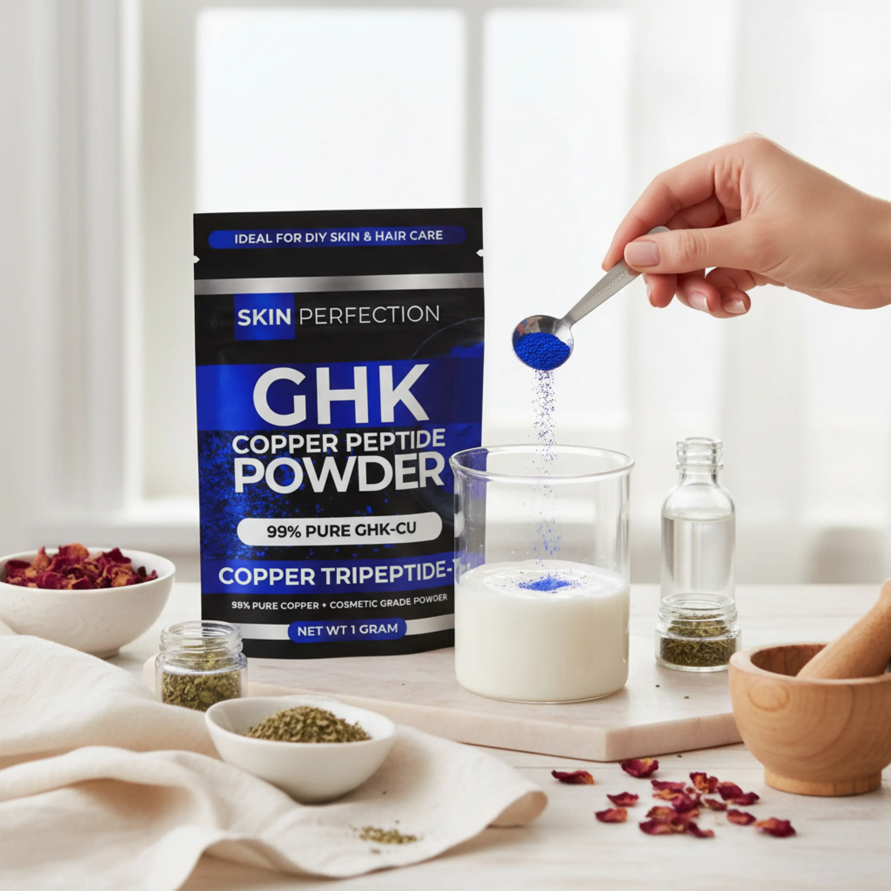 GHK Copper Peptide - 99.7% Pure Powder for DIY Face and Hair Serums 1 gram jar - TikTok Shop GHK Copper Peptide - 99.7% Pure Powder for DIY Face and Hair Serums 1 gram jar - TikTok Shop