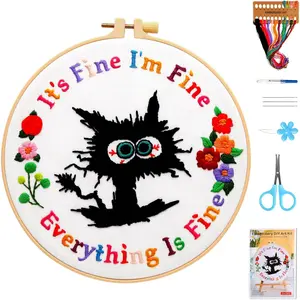 Beginner Embroidery Kit for Adults, Easy Cross Stitch Kit for Beginners, Full Embroidery Hoop Kit with Needles and Thread Included (Pattern 1)