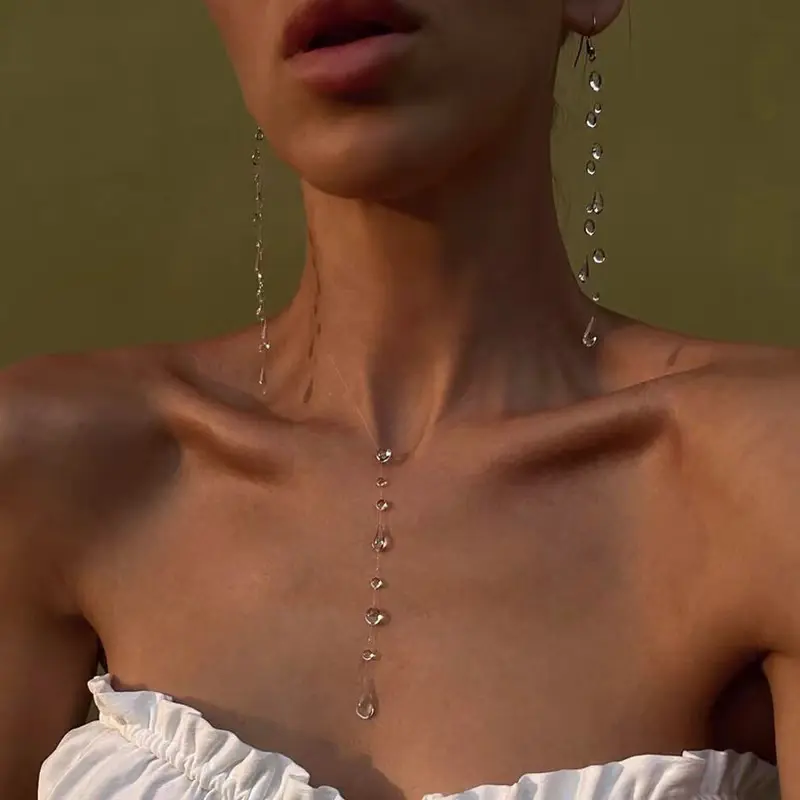 Minimalist White Moonlight Transparent Rhinestone Crystal Beaded Necklace - Cool Feel, Water Droplet Effect, Elegant, French Ethereal Vibe, High-End Niche Versatile Jewelry, Beaded Necklaces, Crystal Necklaces