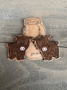 Highland Cow Engraved Wooden Earrings