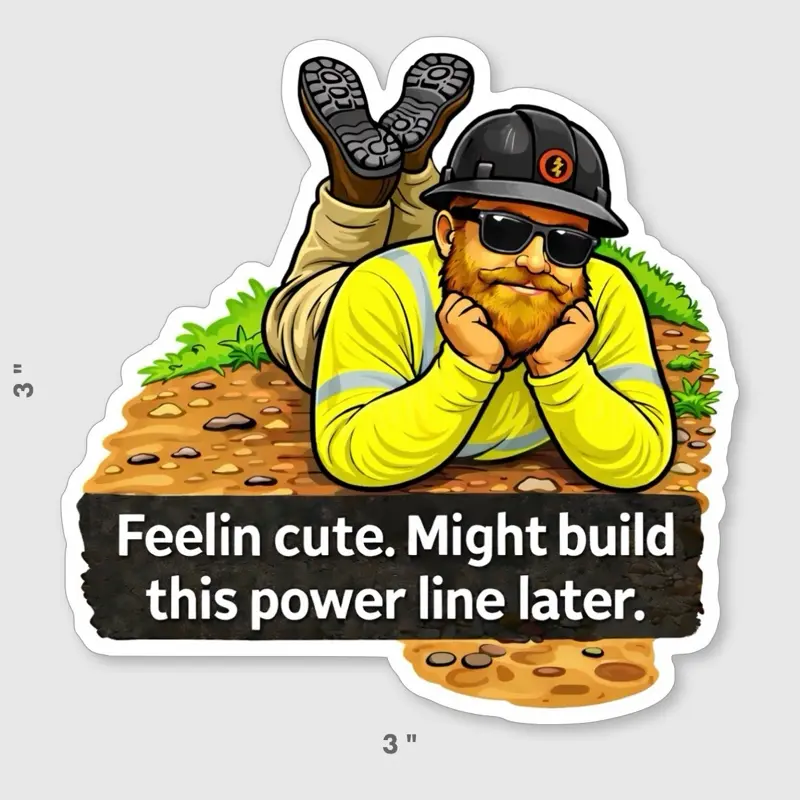 Lineman “Feelin Cute” Sticker 3” x 3”