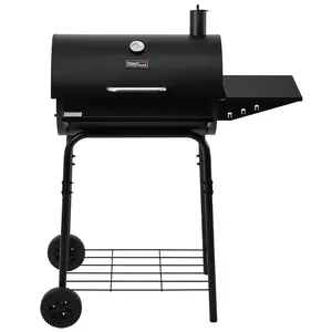 Royal Gourmet Barrel Charcoal Grill, Large Charcoal Grill with Side & Front Shelves, 426 sq. in. Cooking Grid, Open Bottom Storage, Sturdy Side Shelf with Hooks, for Outdoor Backyard, Patio Parties and Picnics, Black