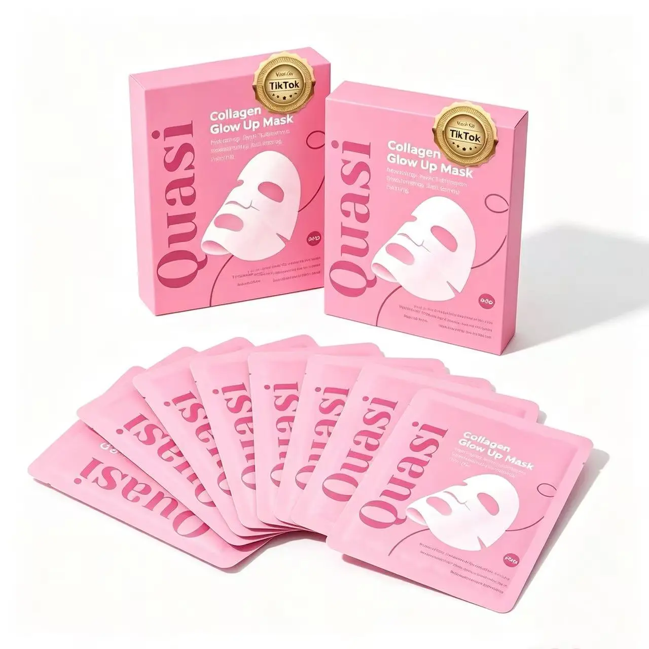 【2 Box × 8Pcs】Quasi Collagen Glow Up Mask 2.0, Quasi BioCollagen Face Mask, Firm Skin Deep HydratingMasks for Wrinkle Reduction and PoreMinimization - Glow like Glass Skin