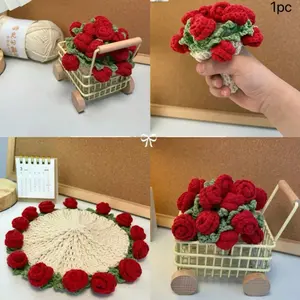 Handmade Rose Bouquet Cup Mat Set, Crochet Flower Cup Coaster, Creative Gift Idea, Perfect Handcrafted Present, Unique Floral Design