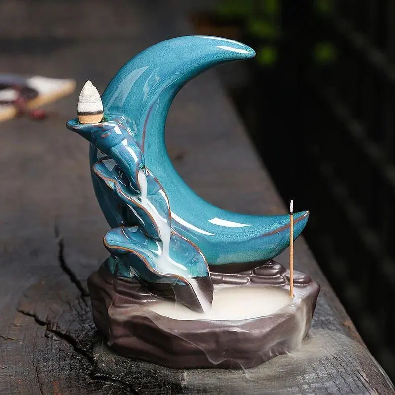 Lotus Pond Design Backflow Incense Burner, Creative Ceramic Incense Holder, Home Decoration Ornament for Yoga & Meditation, Scent
