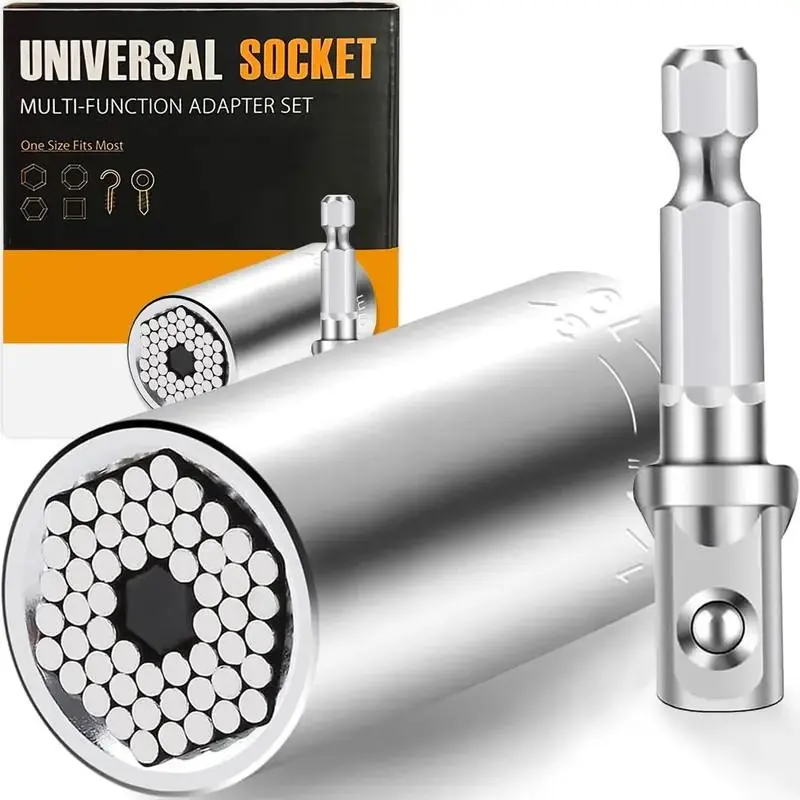 Steel Multi-Fit Universal Grip Socket Set with Power Drill Adapter - Hand Tools for Men and Women Steel Multi-Fit Universal Grip Socket Set with Power Drill Adapter - Hand Tools for Men and Women