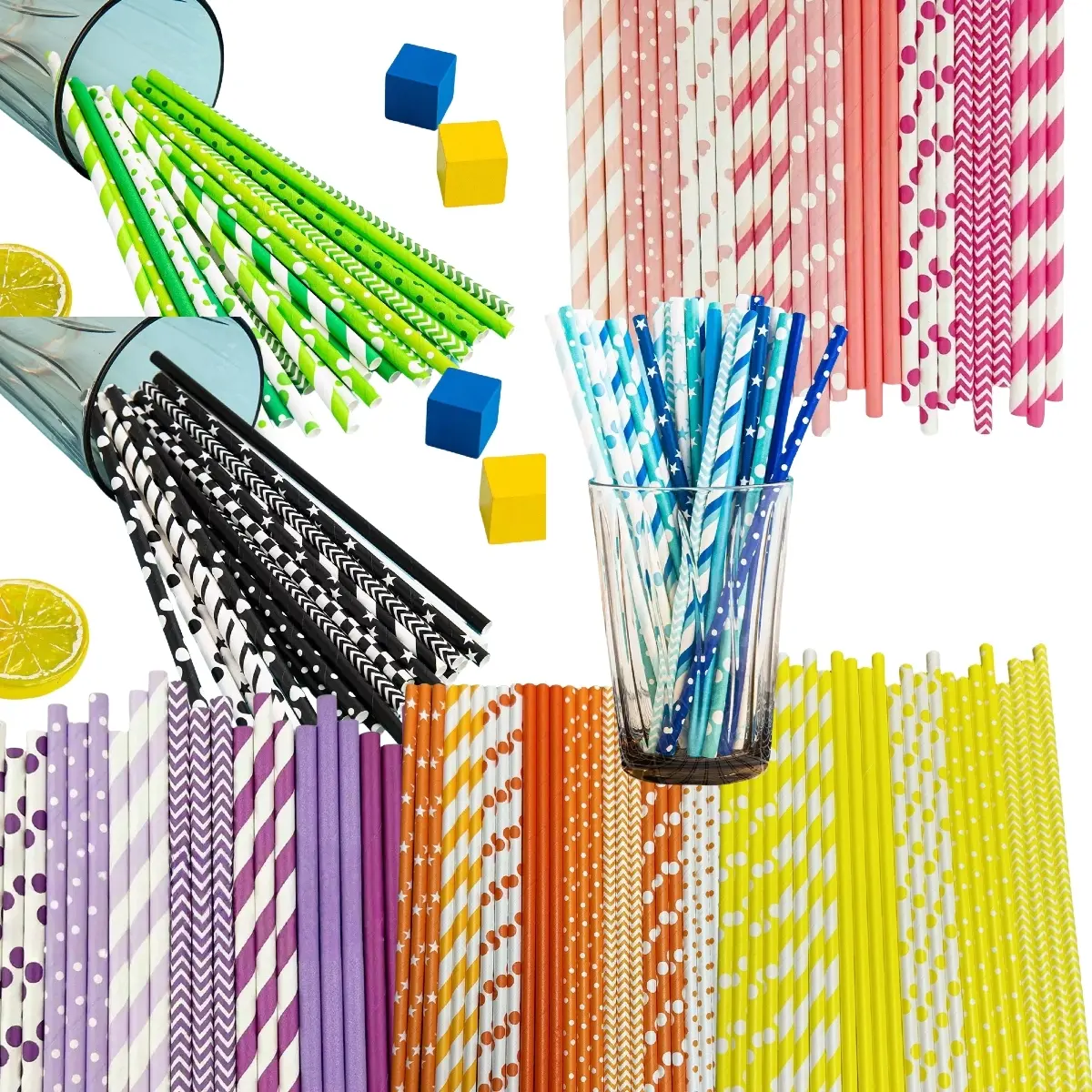 Eco-Friendly Biodegradable Paper Straws (25pcs), Drinking Straws, Mixed Colors & Patterns, Perfect for Birthdays, Weddings, Parties, Home Bar Accessories, With Straw