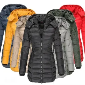 Women's Winter Thicken Warm Parkas Solid Color Zip Up Long Sleeve Padded Puffer Jacket Mid-Length Slim Fit Hooded Casual Basic Womenswear Tops