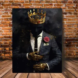 Black King with Golden Crown - African American Canvas Wall Art, Print for  Decor, Ornaments Decoration