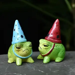 2pcs Mini Frog Resin Decorations, Cute Decorative Cactus Plant Animal Figurines, Country Style Garden Gnome Statue Ornament, Perfect Gift Choice