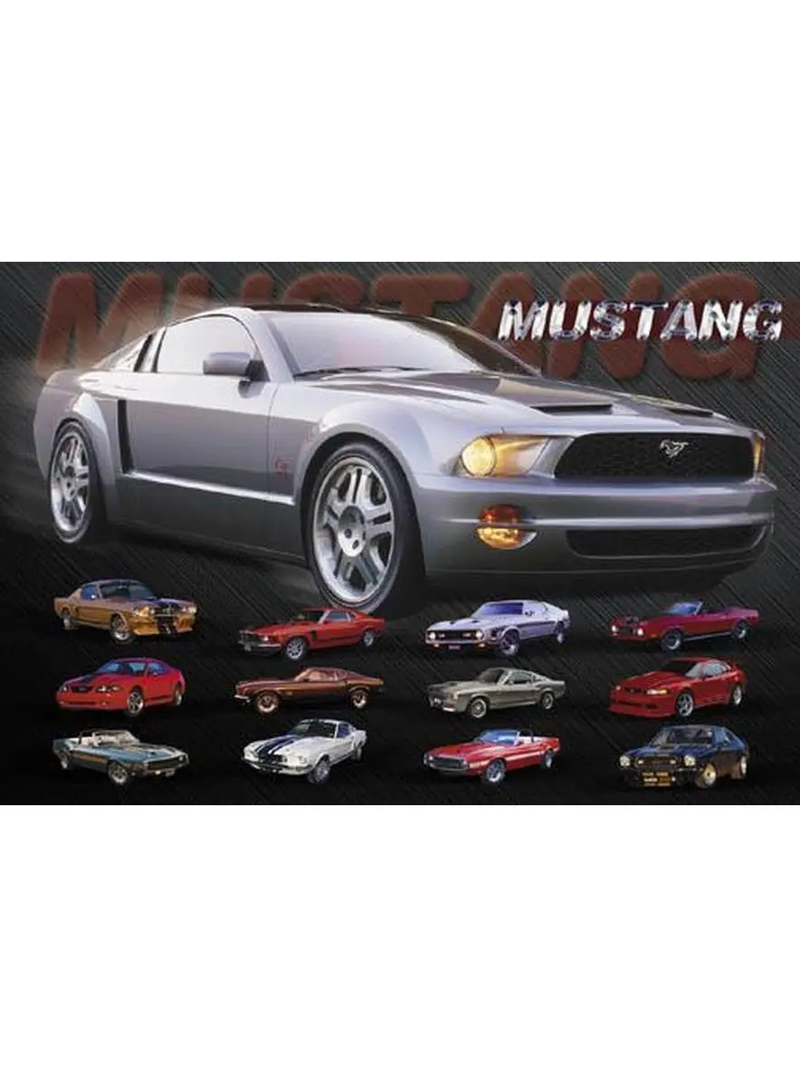 212 MAIN Mustang Evolution Wall Poster - 24x36 in Mustang Cars Printed Paper Home Decor Art Print, Hot Stuff 2477-CB