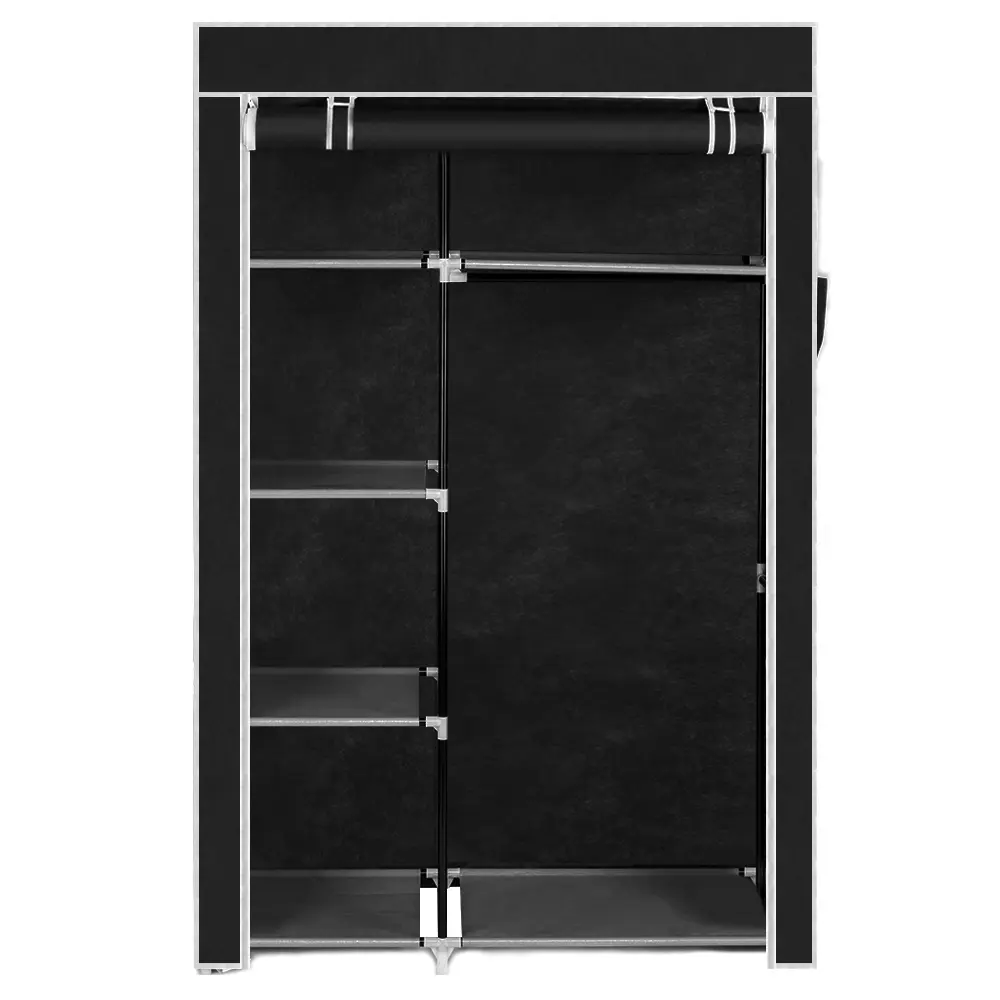 Karl Home 64" Black Metal Wardrobe Closet - Foldable, Adjustable Portable Closet Storage Armoire with 6 Shelf Zones, Moveable Rod, Waterproof Tiers for Small Room Ideas, Toolless