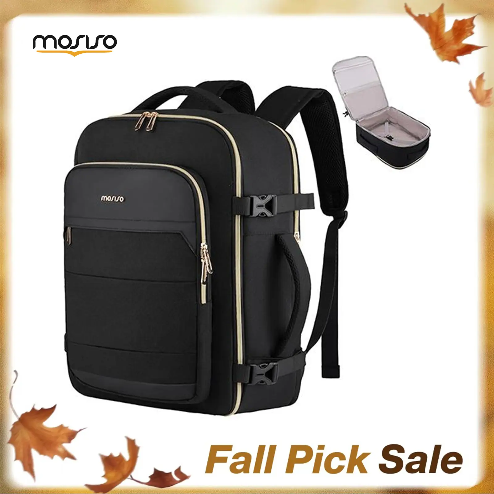 MOSISO Minimalist Solid Travel Backpack - 15.6in Laptop Bag with Anti-Theft Zip, Multi-Compartment, 180° Opening, Luggage Strap, Side Handle, 17.32×7.09×12.99in, Flight-Approved Carry-On Personal Item for College, Business