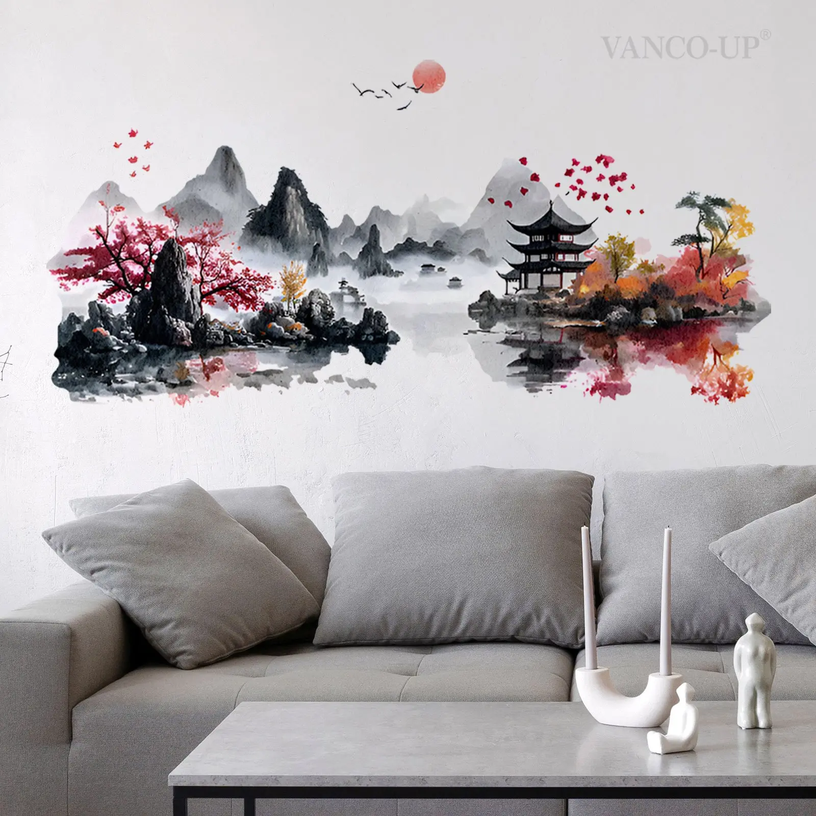 A set (30*90cm*2pcs) of landscape 2D flat wall stickers, home decoration self-adhesive wall stickers, Decorative Sticker, Decorative Decal, M18089-KL
