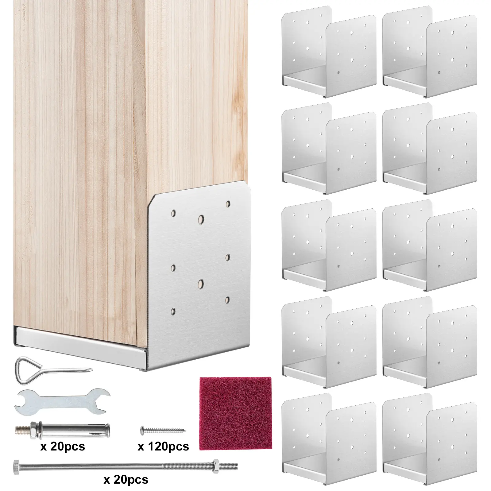 【DealsForYouDays】VEVOR 6"x 6" Post Base 10Pcs Stainless Steel Adjustable Post Anchor Bracket(Internal 5.9 x 5.5")Adjustable Post Base for Pavilion Deck Porch Handrail Railing Support Decorative Anchor Plate