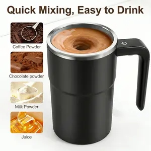 Sturdy Stainless Steel Coffee Cup - Aesthetic Portable Thermal Insulated Beverage Tumbler with Smart LED Temperature Display, Cordless Magnetic Self-Mixing, Washable, ABS, Minimalist Tech WFH Desk Gadget for Morning Routines