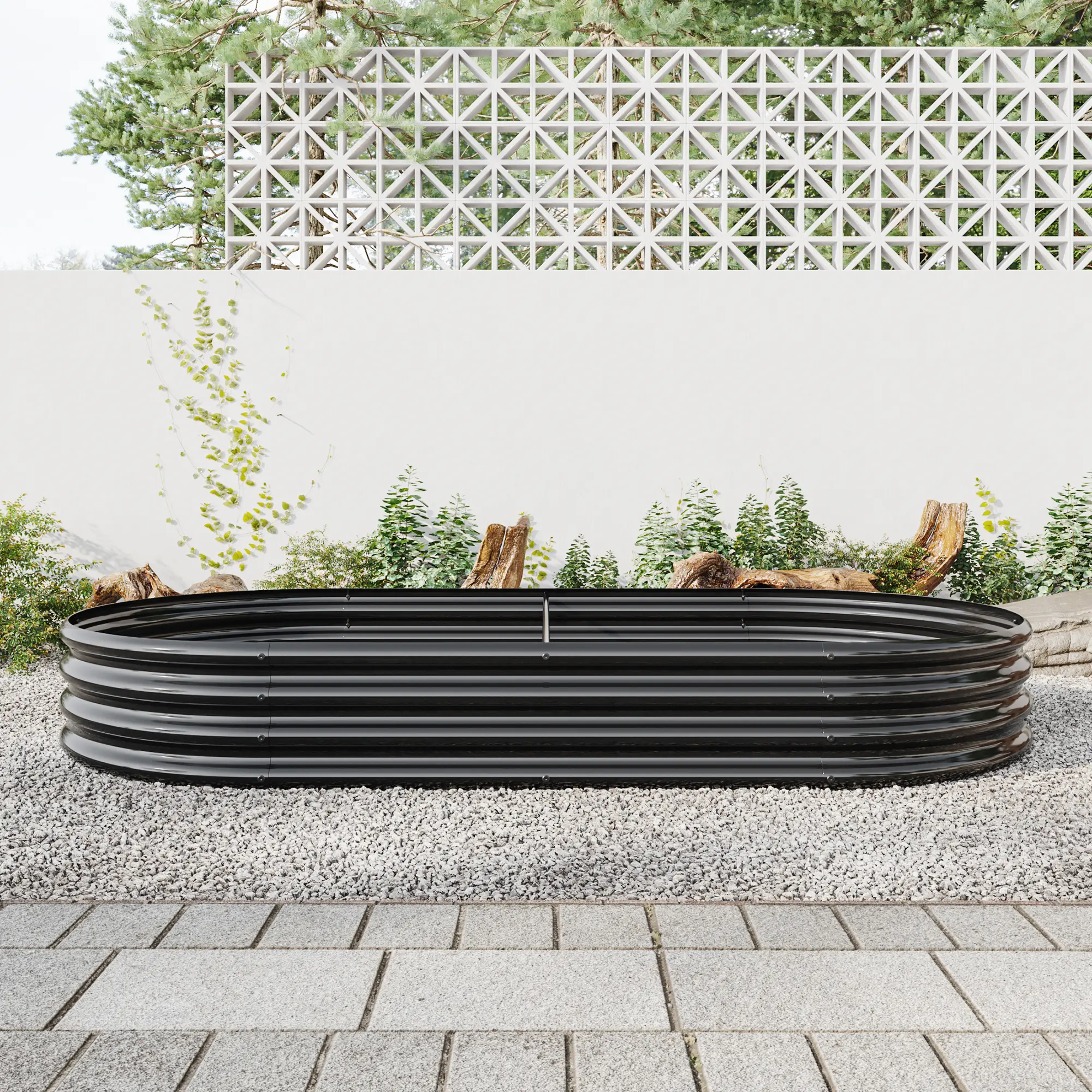 Oval Large Metal Raised Garden Bed Outdoor Planter Box for Vegetables Flowers Plants Black Durable Galvanized Steel Elevated Garden Kit for Patio Backyard Yard Vegetable Growing Bed, Living Room Table for Sofa Side, Bedroom, Office