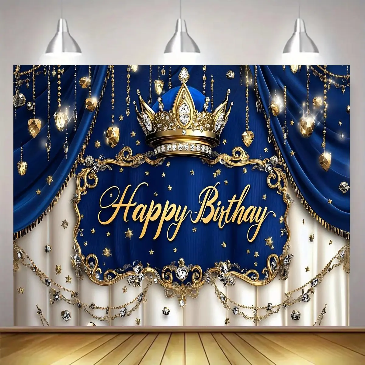 Crown & Curtain Lettering Birthday Party Backdrop Banner, 1 Single Multi-Size Background Cloth, Indoor/Outdoor Parties Decoration Supplies