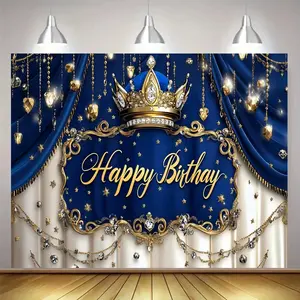 Crown & Curtain Pattern Birthday Party Banner, 1 Count Multi-size Birthday Party Background Cloth, Indoor & Outdoor Decoration Supplies, Ornaments, Party Decorations Banners