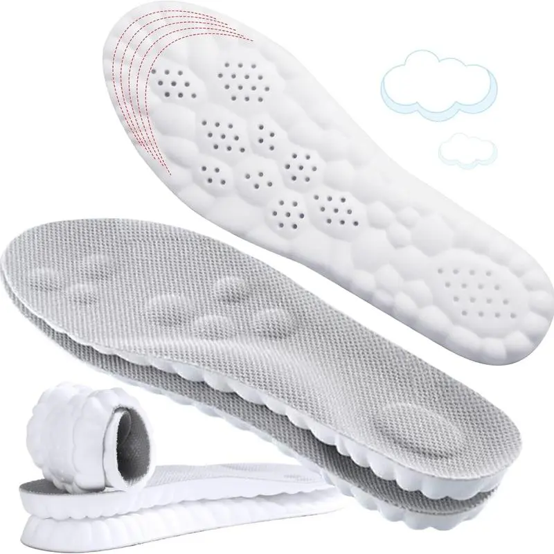 4D Cloud Sports Insoles for Men and Women, Breathable PU Memory Foam with Shock Absorption, Arch Support, and U-Shaped Heel Cushioning - Cut-to-Fit for All Footwear, Shock Absorbing Insole, Lightweight Cushioned Soles
