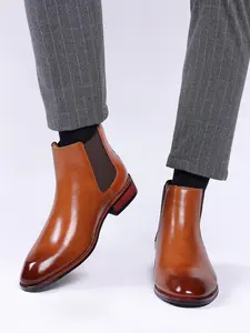 Men's Business Formal PU Leather Chelsea Boots, Classic Retro Boots for Work Office, Male All-match Boots for Daily Wear Footwear Pu Leather Shoes