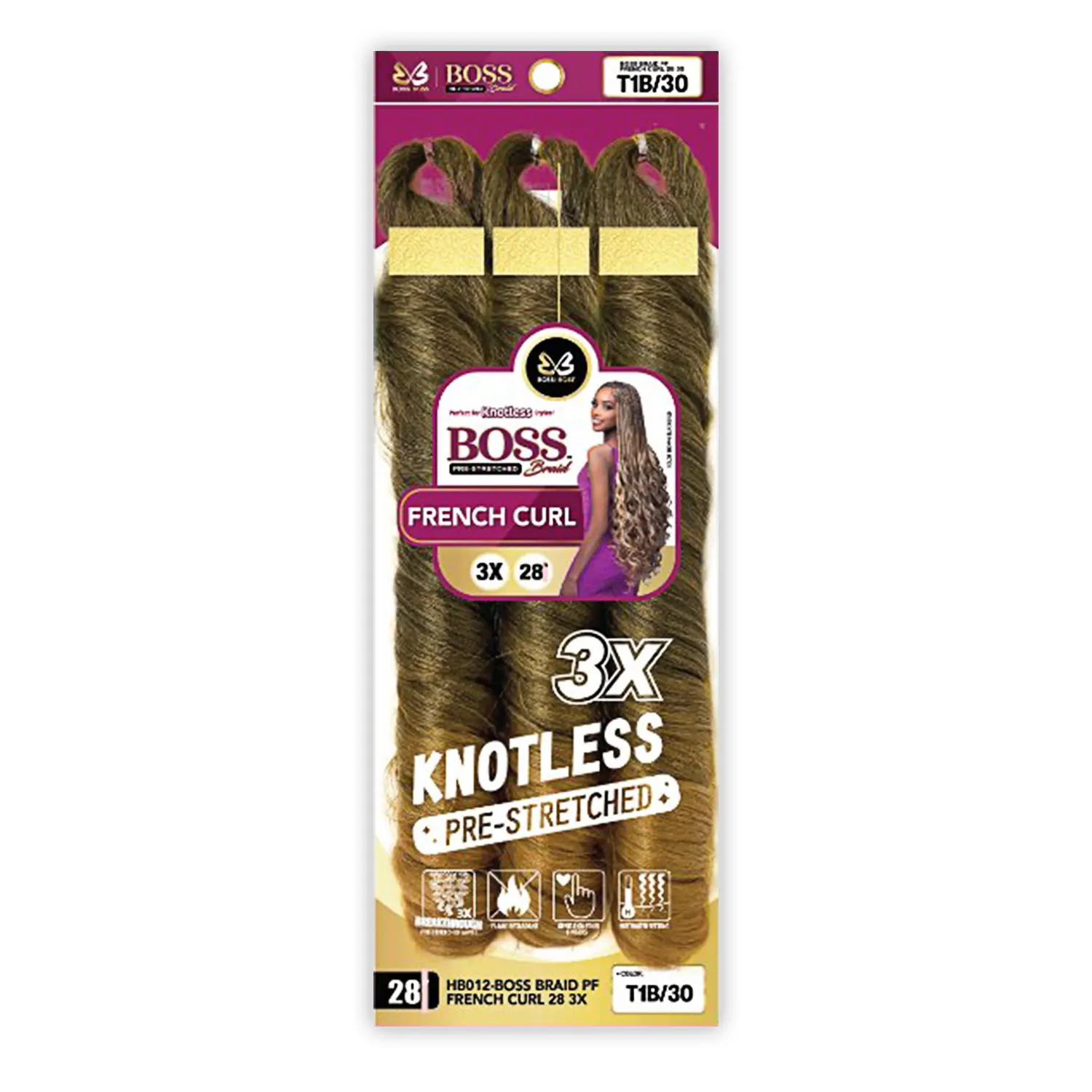 Bobbi Boss 3X Value Pack 28" French Curl Braids, Pre-Stretched Soft Synthetic Hair, Heat Resistant Fiber Braids, Fiber Synthetic Curls Artificial Hair Extension, Synthetic Fiber Braids