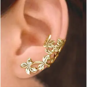 Gold Floral Hollowed Out Flower & Leaf Earring Cuff