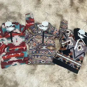 Aztec printed long sleeves zipper pullover western kids boys top