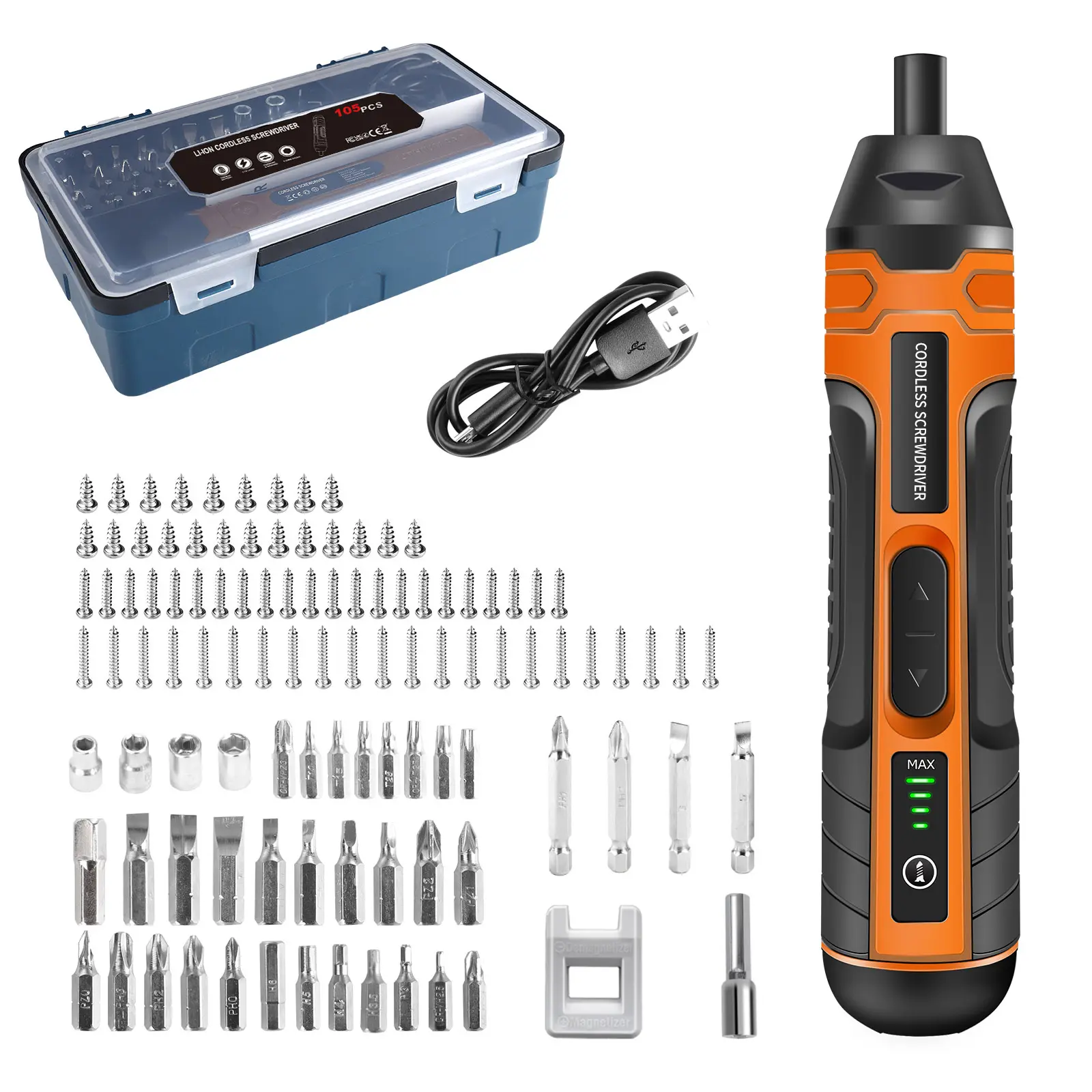 Cordless Mini Electric Screwdriver for Household Use - Built-In 1300mAh Long-Lasting Lithium Ion Battery, USB Charger, Anti-Skid Comfortable Grip, 20pcs/105pcs Bit Options, Ideal for Furniture Assembly & Home Appliance Repair