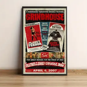 Grindhouse Double Feature Canvas Poster - Rodriguez & Tarantino'S Planet Terror and Death Proof Unframed Wall Art - Classic Film Print for Home, Office, or Game Room Decor, 12x18 Inch, 1pc