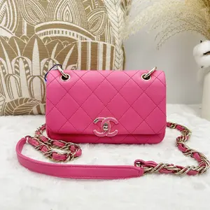 Pre-owned CHANEL Classic Flap (CF) Hot Pink Large Mini Chain Bag 866