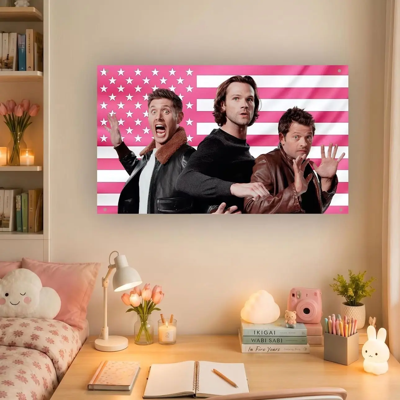 Supernatural Pink USA Flag – Sam Dean Castiel Wall Tapestry & Room Banner – Supernatural TV Show Fan Decor