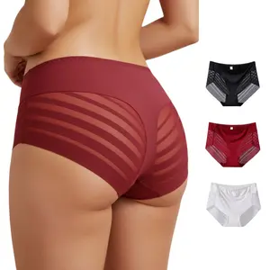 6pcs Women's sheer ice silk mid-waist panties, sexy semi-transparent butt-lifting seamless bikini briefs, suitable for fitness, sports, and everyday wear, soft and comfortable women's underwear.