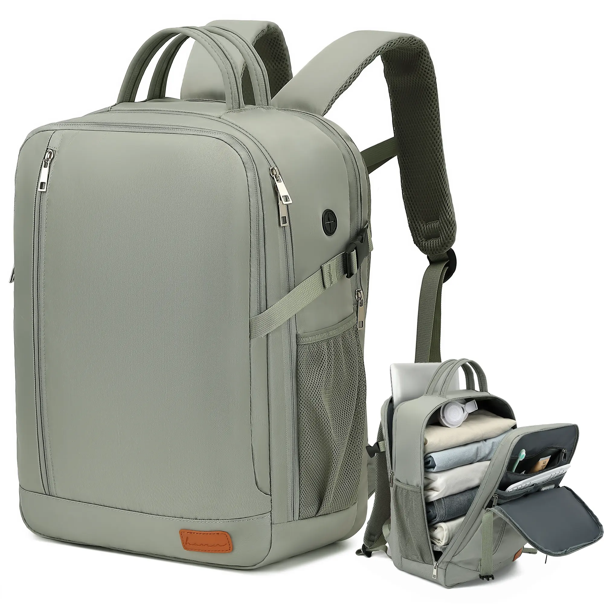 Lossga Green Unisex Adjustable Anti-Theft Travel Backpack - 25L Lightweight Airline-Approved Carry-On Personal Item, Multi-Compartment, Water-Resistant, Reinforced Zippers and Buckles, Fits Under Seat for Short-Haul Business Travelers, Everyday Carry, Int