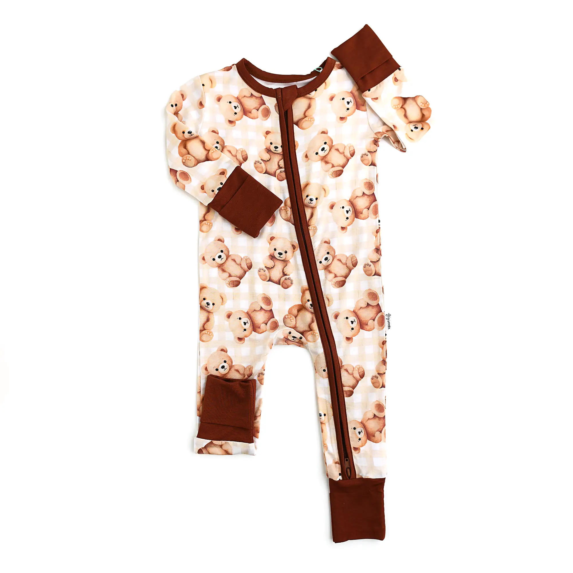 Teddy Zip Bamboo Brown Bear One Piece Zip Outfit Two Way Zipper