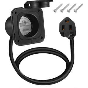 15 Amp 125 Volt AC RV Shore Power Inlet Port Plug with Integrated 24" Single Cord NEMA 5-15P RV Flanged Inlet Male Receptacle with  Cover for RV Trailer Shed Block Heater