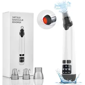 Blackheads Remover Vacuum with Hot Compress, Facial Nose Pore Cleansing Tool, 3 Suction Levels, 4 Heads, Skincare Essential Extractor Cleaning Tool, Pore Vacuum Cleaner