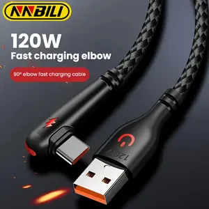 Nnbili 120 W USB Type-C Charging Cable, Nylon-Braided 90-Degree Bend Design, High-Power Output Super Fast Charging USB-C Cable for Huawei and Oppo