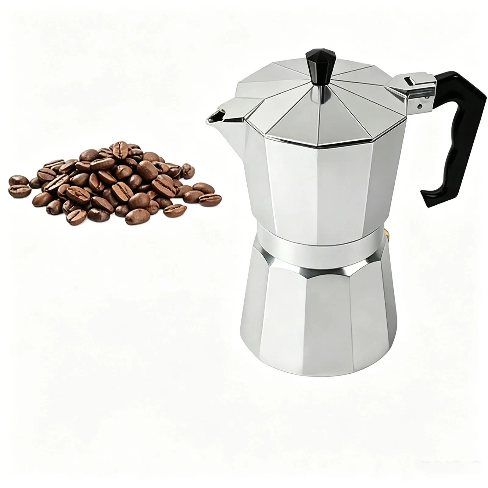 3-Cup Aluminium Traditional Moka Pot (0-500 ml) - Portable Lightweight Coffee Maker with Heat-Resistant Cool-Touch Handle, Built-In Pressure Safety Valve, Compatible with Gas & Electric Stoves for Camping, Studio Apartments (Cuban & Italian Style) Espress