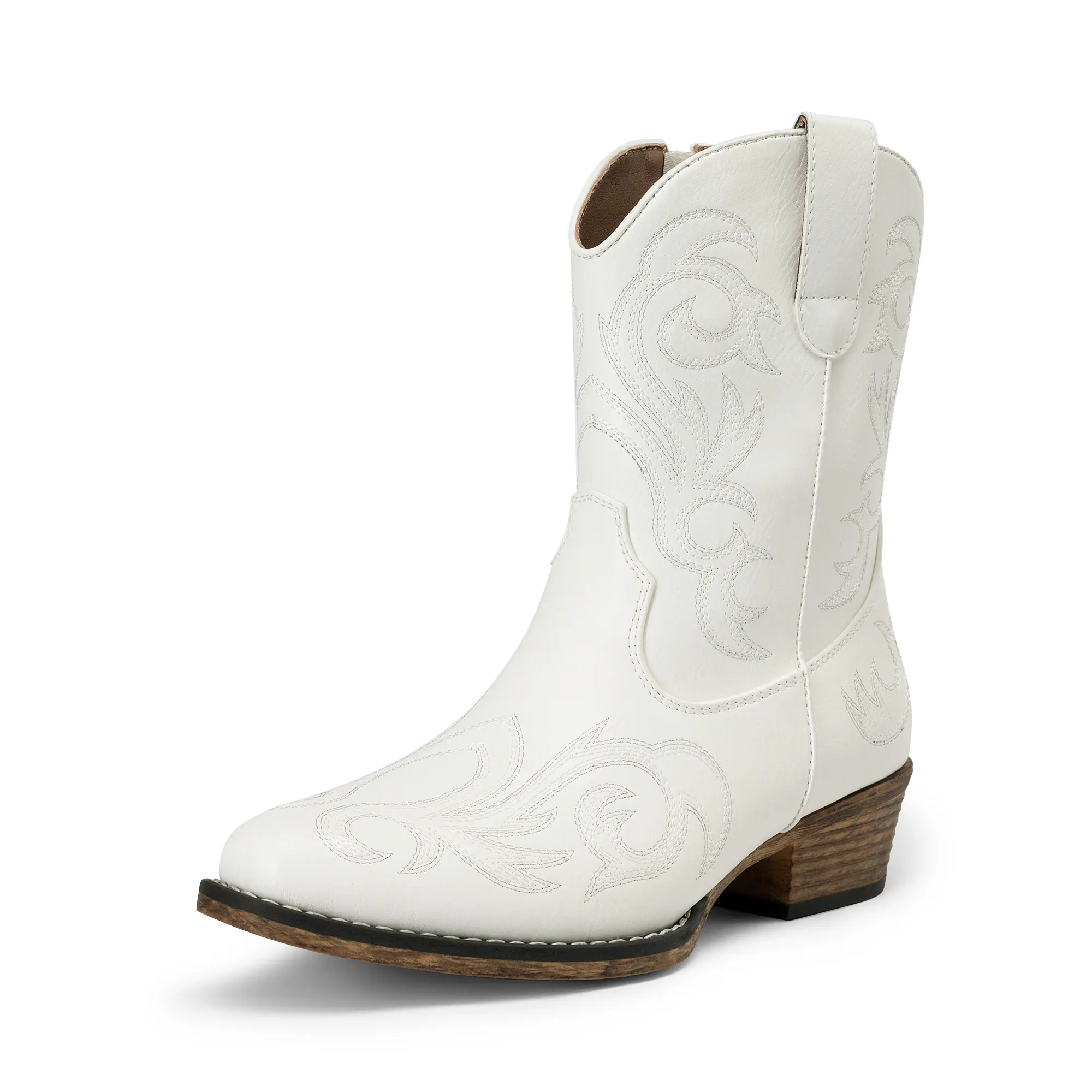 Dream Pairs Women's Western Boots, Red Embroidered Vegan Leather Statement Shoes with Square Toe & Low Cuban Heel for a Cowboy Aesthetic & Western OOTD, Footwear, Rodeo Outfit Inspo, Slip On, Low Heel