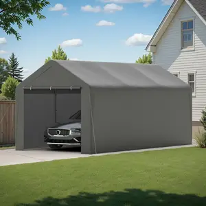 Carport, 10‘ x 20’ Heavy Duty Portable Garage All-Season Car Canopy w/Removable Sidewall & Doors, Carport Canopy Party Tent w/Water-Resistant Tarp for Backyard