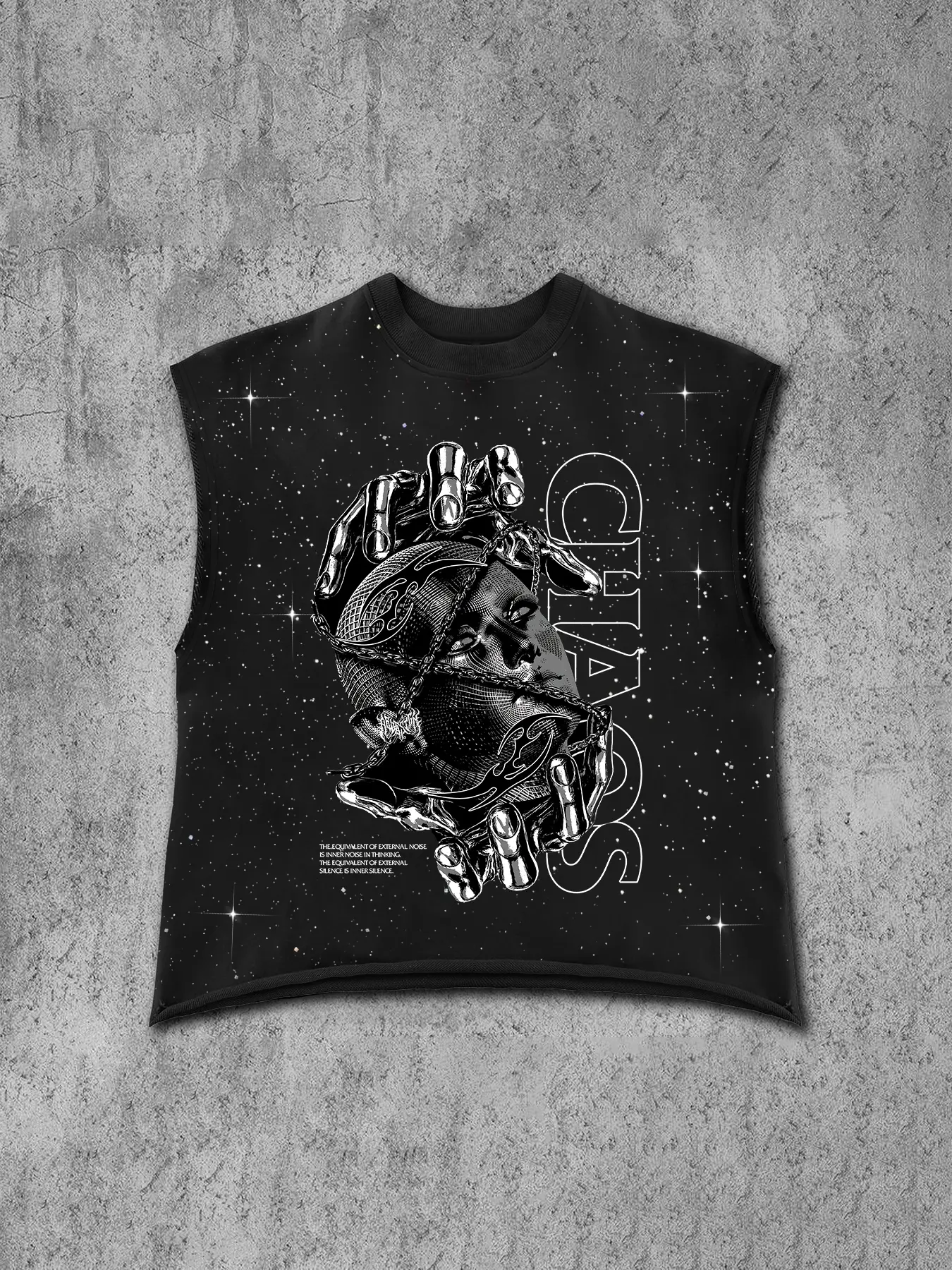 Men's Cyberpunk Dark Style Sleeveless Vest, Mechanical Hand Graphic Print, Starry Sky Fabric, Casual Fitted Long Tank Top for Streetwear, Sleeveless Clothes