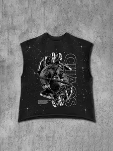 Men's Cyberpunk Dark Style Sleeveless Vest, Mechanical Hand Graphic Print, Starry Sky Fabric, Casual Fitted Long Tank Top for Streetwear, Sleeveless Clothes