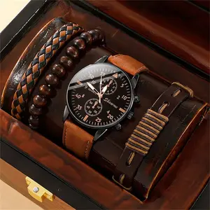 Regent Men’s Watch & Bracelet Set – Luxury Brown Leather Quartz Timepiece Gift Set