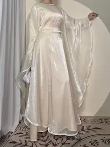 Luxurious Two-Piece Set Sparkle Starry Sky Hoodie with Round Neck Plain Waist Cinched Dress, Casual Party High-End Abaya Elegance, Abayas For Eid