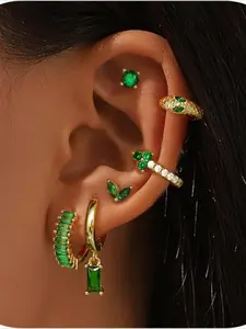 Hoop Earrings Set for Women, 6 Pairs Emerald Dainty Small Hoops, Elegant Stud Earrings, Tear Drop Earring for Multiple Piercings