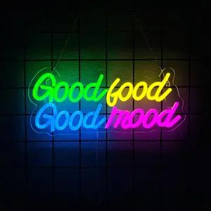 Good Food Good Mood Neon Sign Letter Neon Signs for Wall Decor Colorful Led Lights for Kitchen Fast Food Shop Cafe Restaurant Store Snack Shop Room Decorations Gifts