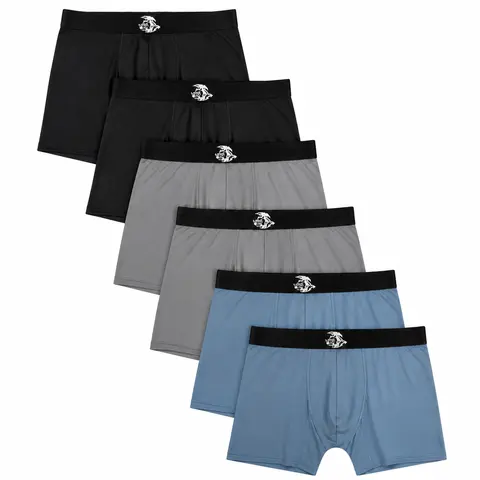 Men's 7in Stretchy Nylon No-Fly Boxer Briefs - 90% Nylon 10% Spandex for Flex, Breathable Underwear with Snug Support, Personalized Pack Choices (Gray/Black, 2 Black/1 Gray/1 Blue, 2 Black/2 Gray/2 Blue Sets), Boxer Briefs, Snug Support