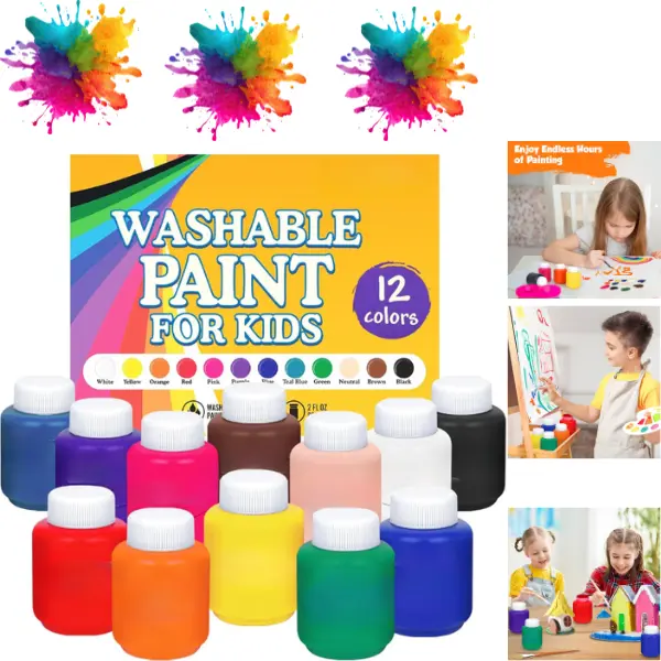 Washable Kids Paint Set – Non-Toxic Tempera Finger Paint for Toddlers & Kids, Washable Paint for Kids, Preschool Art Supplies, Kids Craft Paint, School Project Paint, 2 oz Bottles