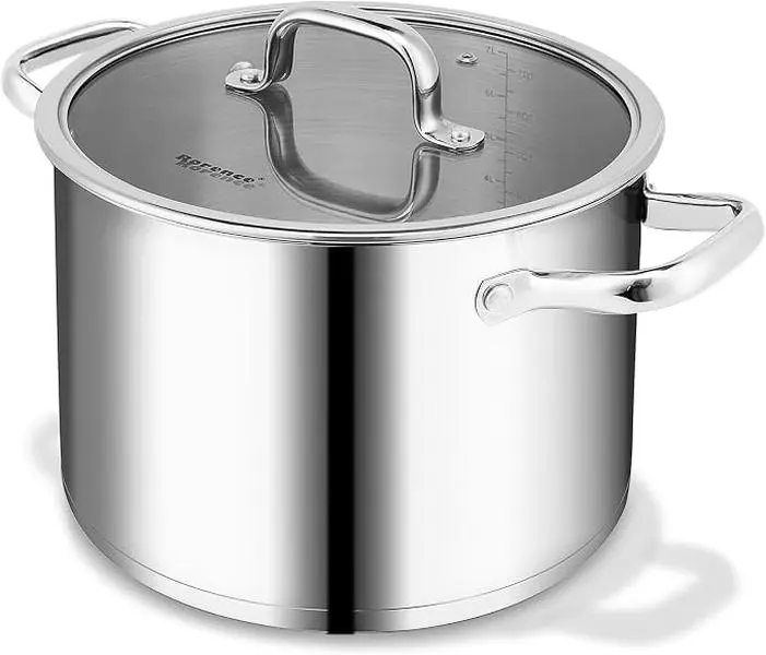 8 QT Stainless Steel Stock Pot with Lid, Tri-Ply Base Heavy Duty Cooking Pot, Induction Compatible, Oven & Dishwasher Safe, Pasta Soup Stock Pot